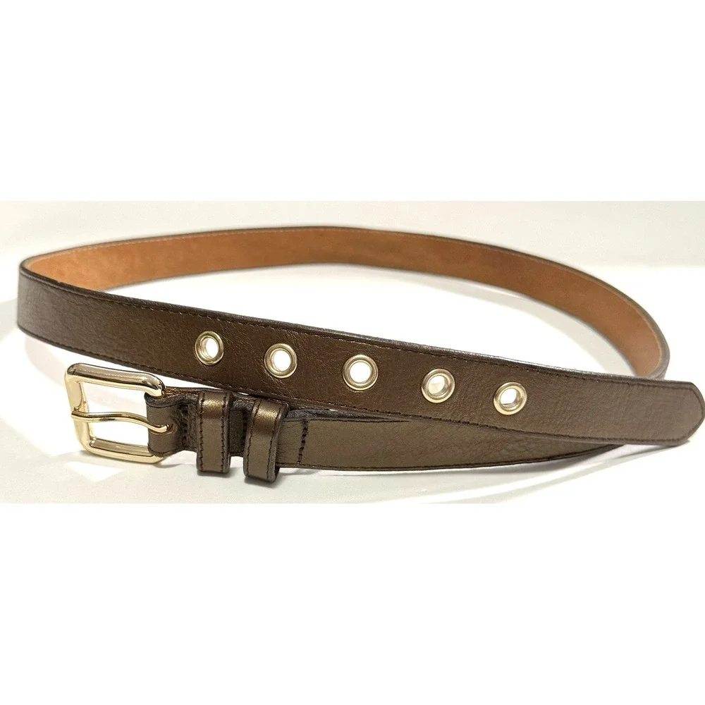 GAP Belt Womens Medium Genuine Cow Leather Brown Golden Grommets Made In USA